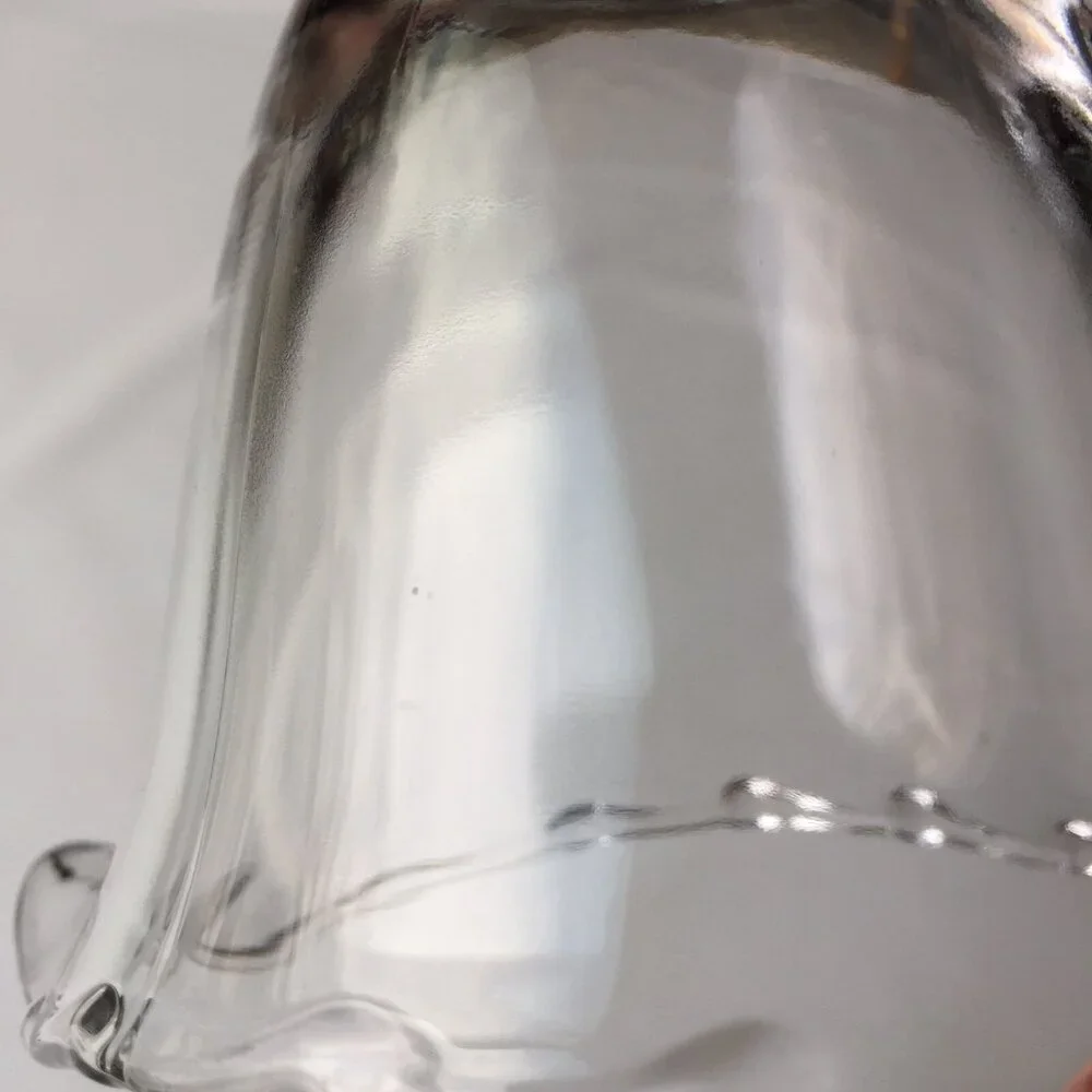 Clear Glass Creamer Pitcher Syrup Sauce Ruffled Rim Edge Ornate Handle Pedestal